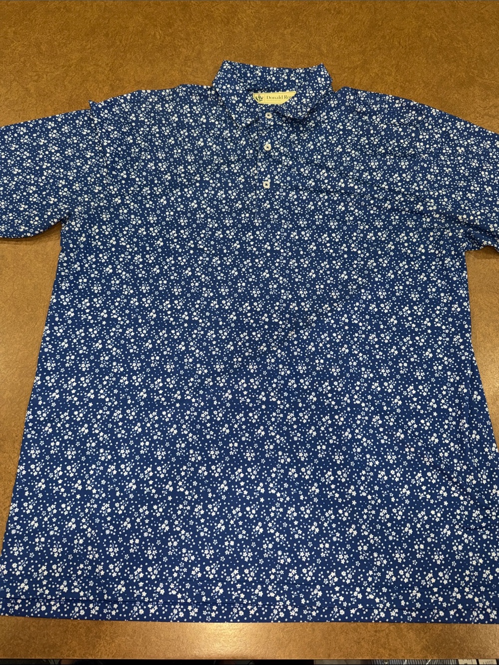 Donald Ross Blue/ White Floral Short-Sleeve Polo Shirt • Like New Condition • L